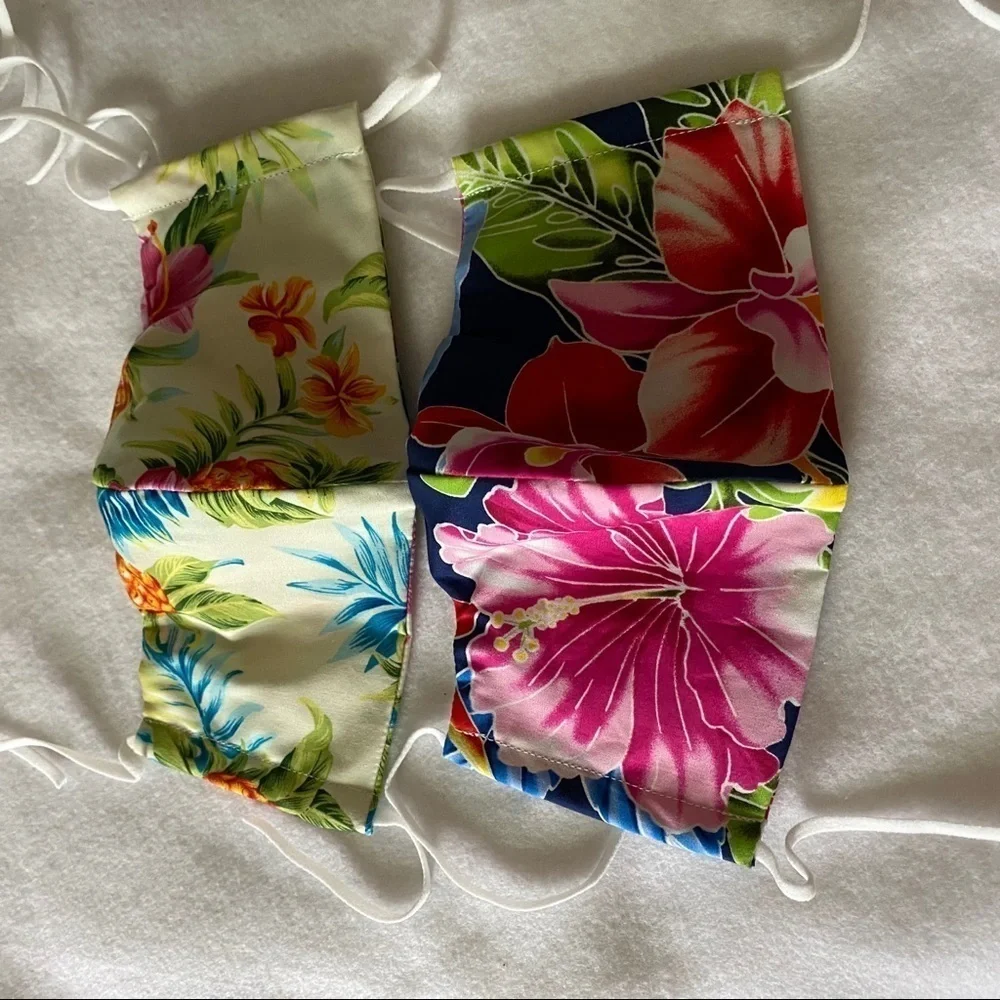 Set of 2 Aloha Print Cloth Cotton Face Masks Flora